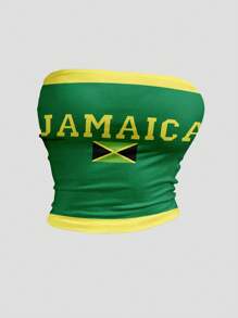 Fiercella Fiercella Women's Jamaica Flag World Cup Tube Top, Summer Vacation Green And Yellow Street Wear Y2k - Multicolor - View 4