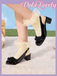 Dola Lovely Zapatos de tacón alto con estilo Lolita elegante, color negro clásico, versátil para Halloween y Navidad - Negro - Ver 3