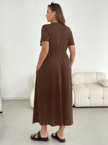 Shapeblank Plus-Size Women's Summer Dress, Short-Sleeved Dress, Black Dress, Casual Women's Clothing Summer Dresses For Women Holiday Dress - Brown - View 2