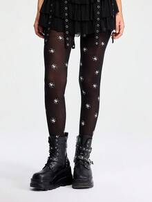 ROMWE Grunge Punk 1 đôi quần bó in hình nhện phong cách Gothic - màu đen - Xem 2