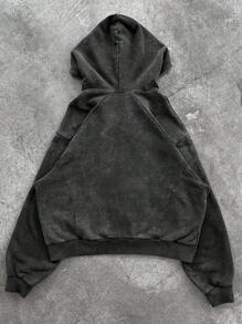 Manfinity EMRG 男士休闲破洞拉链连帽衫，秋季 - 黑色 - 查看 2