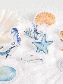 1盒46张1.73英寸*1.73英寸海洋主题贴纸，包括海星、海马、珍珠和珊瑚贴纸，适用于剪贴簿、DIY装饰和封口、书籍、笔记本、水杯、绘画艺术装饰。 - 彩色 - 查看 7