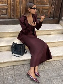 Aloruh Conjunto de blazer y falda elegante y de moda con cuello de solapa para mujer en otoño/invierno