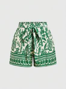SHEIN SXY 2 件套大码女式纯色无袖抹胸和热带植物印花短裤度假套装，适合早春、春夏季、雨林、海滩派对、海边度假、篝火晚会，清凉轻盈，修身版型，穿着舒适，易于搭配且看起来苗条，凸显您的身材，修饰身材，2 件套夏季服装 - 彩色 - 查看 11