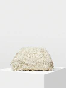 MOTF PREMIUM 女士时尚白色杏色纹理手拿包，情人节包，优雅、奢华，完美搭配舞会配饰 - 白杏色 - 查看 2