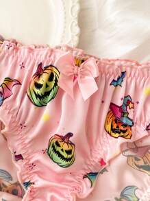Pink Satin Ruffle Trim Bow Iridescent Panties, Sweet & Cute, Halloween, Girls - Pink - View 4