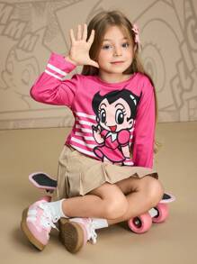 Astro Boy X SHEIN T-shirt tricoté à col ras-du-cou à manches longues avec figure de dessin animé de jeune fille