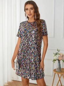 Ellevyn Sequin Keyhole Back Tunic Dress Prom Dress Date Night Dress