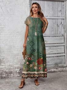 EMERY ROSE 女士休闲百搭图案连衣裙，复古花卉印花，优雅大方，适合春夏季 - 彩色 - 查看 6