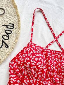 Soleia Ditsy Floral Criss Cross Tie Backless Cami Dress