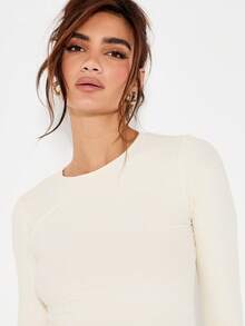 KIZN Long Sleeve Bodysuit Form Fitting Essential Layering Piece Elegant Ballet Bodysuit Seamless Base Layer Basic Crewneck Leotard Evening Event - Yellow - View 4