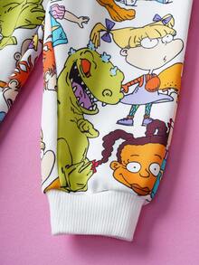 Nick 90s | SHEIN 2 件套男婴卡通恐龙全身印花圆领长袖运动衫和裤子套装