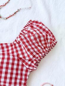 SHEIN Tween Girl Casual Minimalist Comfortable Plaid Back Strap Shirt