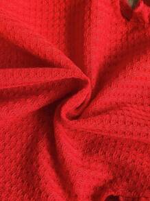 SHEIN Vintaside Kids 2pcs Baby Girls' Spring/Summer Set, Red Round Neck Puff Sleeve Top Paired With Cherry Embroidered Denim Pants, Sweet Style, Versatile For Daily Wear, Outdoor Play, Comfortable Home, And Casual Gatherings - Red - View 4