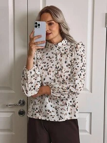 EMERY ROSE Women's Printed Lantern Sleeve Shirt,Long Sleeve Tops - Multicolor - View 5