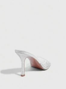 CUCCOO SZL Sandalias de tacón alto con punta abierta, con adornos de strass y acabado metálico plateado, para uso en clubes y eventos sexy