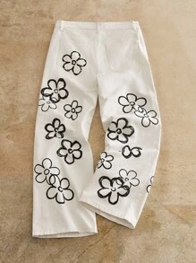 Manfinity NXTstreet 男士休闲涂鸦花卉印花中腰牛仔裤 - 白色 - 查看 2