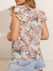 SHEIN Clasi 女性夏季休閒印花短袖上衣 - 藕粉色 - 查看 2