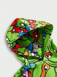 TEENAGE MUTANT NINJA TURTLES | SHEIN Men's Casual Everyday Cartoon Turtle Print Pocket Hoodie, Fall - Green - View 3