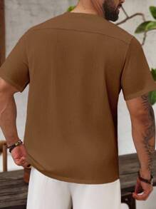 Manfinity Homme Koszula męska z krótkim rękawem, w jednolitym kolorze, w dużym rozmiarze, na lato - Brązowy - Zobacz 2