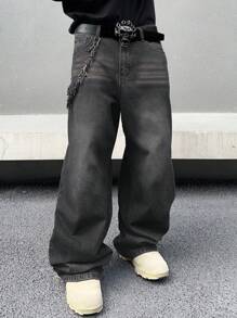 Manfinity EMRG 大码男士休闲口袋直筒宽松百搭牛仔裤，适合街头运动、摇滚风