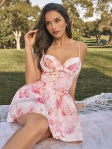 Savoree New Romantic Vacation, Valentine's Day, Party Mini Dress With Spaghetti Strap And Drawstring Back For Women, Spring/Summer - Multicolor - View 7