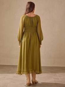 Wildy Rochie casual cu mânecă lungă, stil american rustic, culoare verde salvie, mâneci evazate - Verde - Vizualizare 6