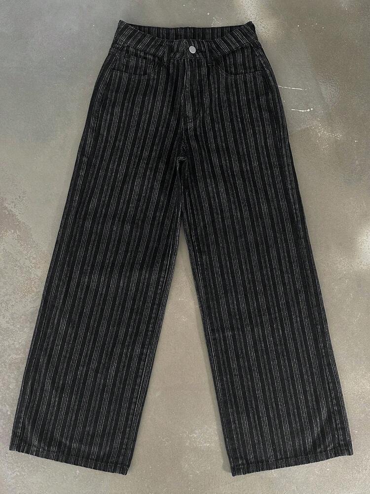 Women's Striped Loose Straight-Leg Casual Jeans