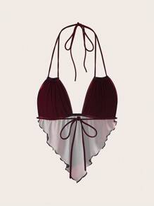 SHEIN ICON Parte superior roja de mujer con estampado de teñido anudado, con cuello halter y espalda descubierta - Rojo - Ver 8