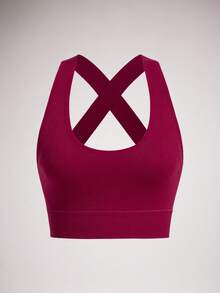 Sujetador inalámbrico de yoga de unicolor con diseño cruzado acanalado acanalado - Burdeos - Ver 3