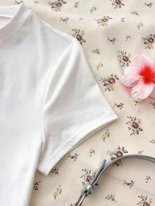 SHEIN TEENGIRL 夏季水果印花短袖红色条纹休闲短裤两件套，适合野餐和度假 - 紅色 - 查看 5