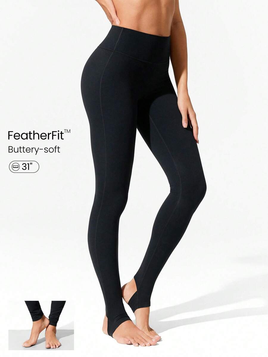 GLOWMODE 31" FeatherFit™ Stretch And Stride Buttery-Soft Stretchy Sweat-Wicking Stirrup Leggings Low Impact Yoga Pilates Studio Daily Casual Wear Fall Winter - Black - View 1