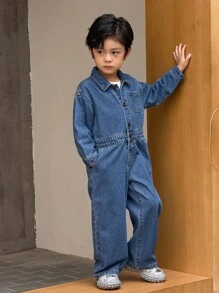 SHEIN Tuta in jeans blu per ragazzo giovane