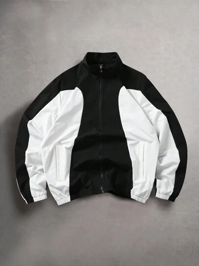 Manfinity ZONE917 男士撞色休闲拉链长袖户外风衣夹克，秋季