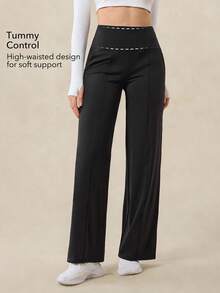 OutZeal Women Sports Pants Daily Casual Lounge Buttery Soft Knitted Sweat Wicking High Waist Straight Legs With Pockets - Black - View 2