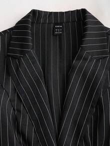 Sweetra Bộ đồ vest blazer dài tay mùa thu dành cho nữ và váy ngắn không tay kẻ sọc, trang phục công sở/thường ngày tối giản - màu đen - Xem 8