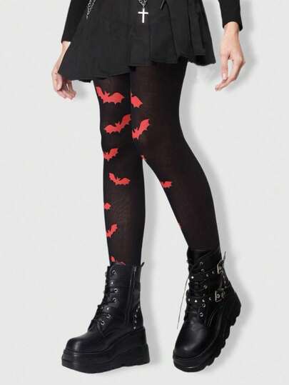 Grunge Punk 1 قطعة جوارب شبكية مثيرة بتصميم الخفافيش للنساء لليلة هالوين