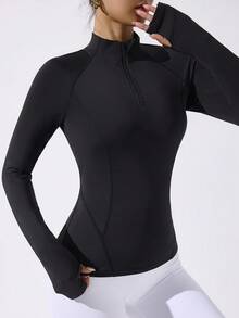 Dewbera 女士基本款简约长袖瑜伽夹克 - 黑色 - 查看 4