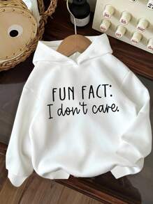 少女休闲简约个性化字母“FUN FACT, I DON'T CARE”宽松舒适连帽卫衣，适合秋冬季节，轻松舒适，秋季叠穿，时尚休闲，秋季服装 - 彩色 - 查看 3
