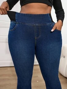 Firerie Plus Size Sexy Tight Stretchy Denim Flared Jeans, Blue, Fall Women Clothes - Blue - View 4