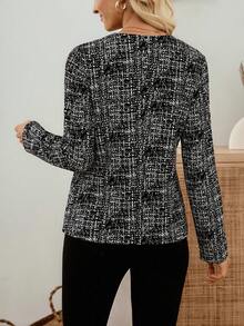 EMERY ROSE 女式格子圆领长袖单排扣口袋休闲常规夹克粗花呢夹克女士女士西装外套女士西装外套女士休闲秋冬装