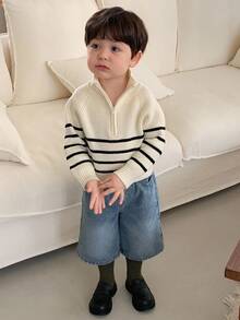 DAZY Toddler Boys' Korean Style Striped Collared Long Sleeve Sweater, Autumn/Winter