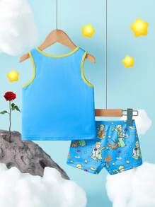 LE PETIT PRINCE X SHEIN 男童卡通图案背心和短裤内衣套装 - 藍色 - 查看 2
