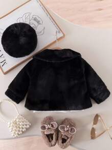 SHEIN Baby Girl Elegant & Cute Thin Cardigan With Beret Hat, Autumn Fall Winter - Black - View 2