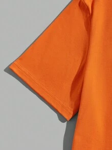 Manfinity Homme Halloween Kürbis Gesicht Silhouette Muster Lässig Herren Regular Fit Kurzarm T-Shirt, Orange - Orange - Übersicht 4