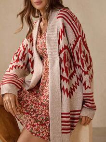 Wildy Casual American Country Style Long Sleeve Geometric Bohemian Fair Isle Pattern Knit Cardigan For Women, Knitted Cardigan Boho Christmas Winter Country Concert Western Wear,Fall - Multicolor - View 2