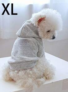 1pc Pet Clothes Autumn/Winter Hooded Solid Color Sweatshirt, Soft & Comfortable Dog/Cat Outfit For Small/Medium Dogs - Light Grey - View 8