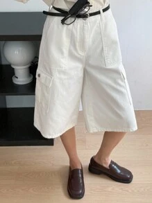 Livesso Women's Cargo Pocket Wide Leg Loose Casual Denim Shorts