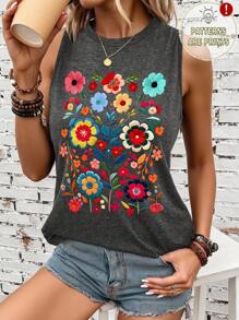 INAWLY 女式休闲花卉印花无袖圆领背心，夏季