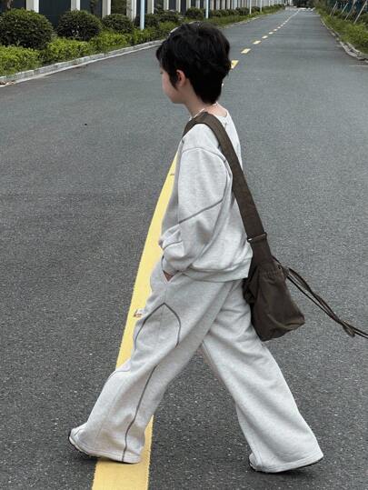 DAZY 2 件套青少年男孩保暖衬里运动衫和直筒裤休闲运动套装，宽松版型，秋季